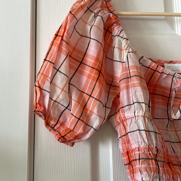 Abound coral plaid blouse puff sleeve country cowgirl western - Picture 2 of 7